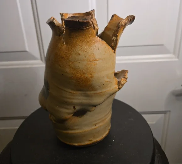 Handcrafted Signed Studio Pottery Ceramic Wabisabi Vase in Beige and Blue - Picture 3 of 13